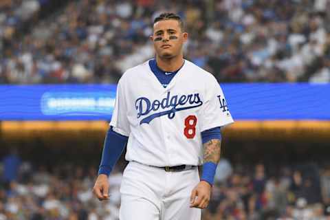 LOS ANGELES, CA – OCTOBER 28: Manny Macchado #8 of the Los Angeles Dodgers reacts to his first inning strike out against the Boston Red Sox in Game Five of the 2018 World Series at Dodger Stadium on October 28, 2018 in Los Angeles, California. (Photo by Harry How/Getty Images)