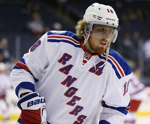 Dec 8, 2016; Winnipeg, Manitoba, CAN; New York Rangers defenseman Marc Staal (18) warms up prior to the game against the Winnipeg Jets at MTS Centre. Mandatory Credit: Bruce Fedyck-USA TODAY Sports