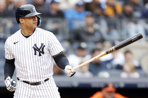 NEW YORK, NEW YORK – OCTOBER 01: Gleyber Torres #25 of the New York Yankees at bat during the second inning against the Baltimore Orioles at Yankee Stadium on October 01, 2022 in the Bronx borough of New York City. (Photo by Sarah Stier/Getty Images)