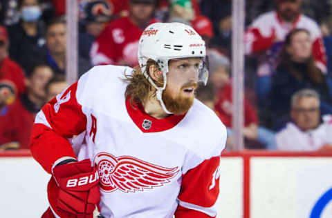 Mar 12, 2022; Calgary, Alberta, CAN; Detroit Red Wings defenseman Marc Staal (18) skates against the Calgary Flames during the second period at Scotiabank Saddledome. Mandatory Credit: Sergei Belski-USA TODAY Sports