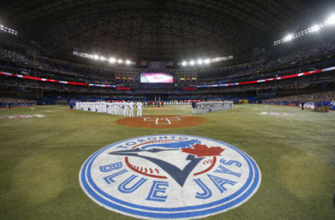 TORONTO, CANADA – APRIL 2: A general view of the Rogers Centre on Opening Day during the singing of the Canadian anthem before the Cleveland Indians MLB game against the Toronto Blue Jays on April 2, 2013 at Rogers Centre in Toronto, Ontario, Canada. (Photo by Tom Szczerbowski/Getty Images)