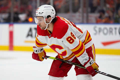 EDMONTON, AB – MAY 24: Andrew Mangiapane #88 of the Calgary Flames skates against the Edmonton Oilers during the first period in Game Four of the Second Round of the 2022 Stanley Cup Playoffs at Rogers Place on May 24, 2022 in Edmonton, Canada. (Photo by Codie McLachlan/Getty Images)