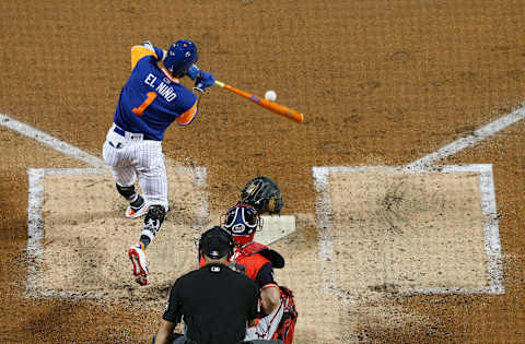 NEW YORK, NY – AUGUST 24: (NEW YORK DAILIES OUT) Amed Rosario #1 of the New York Mets in action against the Washington Nationals at Citi Field on August 24, 2018 in the Flushing neighborhood of the Queens borough of New York City. Players are wearing special jerseys with their nicknames on them during Players’ Weekend. The Mets defeated the Nationals 3-0. (Photo by Jim McIsaac/Getty Images)