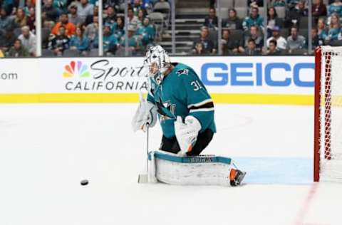 SAN JOSE, CA – OCTOBER 03: Martin Jones #31 of the San Jose Sharks in action against the Anaheim Ducks at SAP Center on October 3, 2018 in San Jose, California. (Photo by Ezra Shaw/Getty Images)