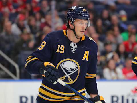 BUFFALO, NY – FEBRUARY 11: Jake McCabe #19 of the Buffalo Sabres during the third period against the Detroit Red Wings at KeyBank Center on February 11, 2020 in Buffalo, New York. Buffalo beats Detroit 3 to 2. (Photo by Timothy T Ludwig/Getty Images)