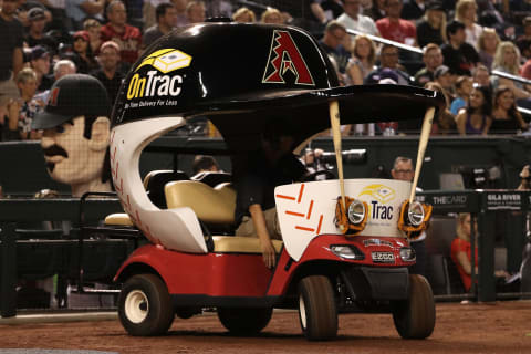 PHOENIX, AZ – MARCH 30: The bullpen cart drives on the field during a break from the sixth inning of the MLB game between the Arizona Diamondbacks and the Colorado Rockies at Chase Field on March 30, 2018 in Phoenix, Arizona. (Photo by Christian Petersen/Getty Images)