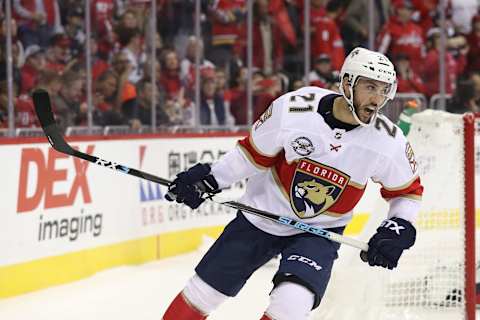 WASHINGTON, DC – OCTOBER 19: Vincent Trocheck #21 of the Florida Panthers celebrates after scoring against the Washington Capitals during a shootout at Capital One Arena on October 19, 2018 in Washington, DC. (Photo by Patrick Smith/Getty Images)