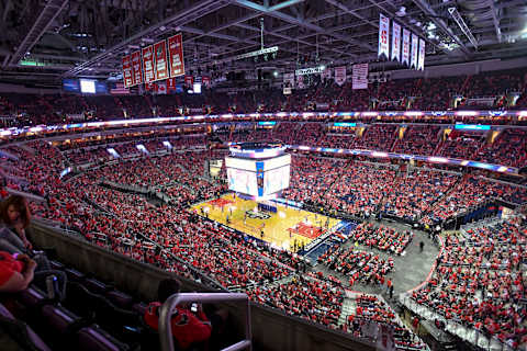 WASHINGTON, DC – JUNE 07: A general view the of fans attending the viewing party on June 7, 2018, at the Capital One Arena in Washington, D.C. in Game 5 of the Stanley Cup Playoffs. The Washington Capitals defeated the Vegas Golden Knights. 4-3 to win the Stanley Cup. (Photo by Mark Goldman/Icon Sportswire via Getty Images)