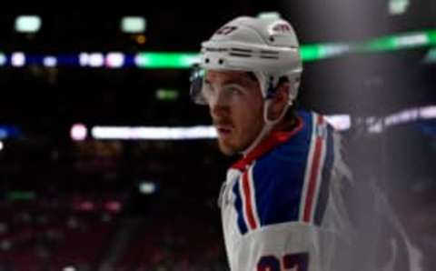 Apr 20, 2017; Montreal, Quebec, CAN; New York Rangers defenseman Ryan McDonagh (27) skates during the warmup before game five of the first round of the 2017 Stanley Cup Playoffs against the Montreal Canadiens at the Bell Centre. Mandatory Credit: Eric Bolte-USA TODAY Sports