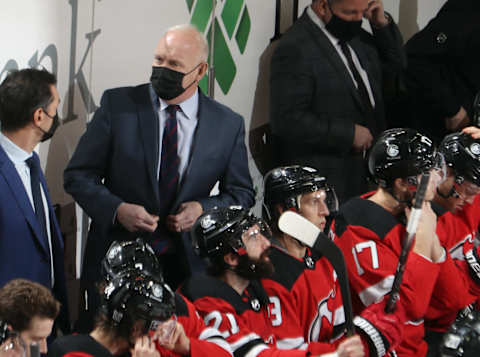 Head coach Lindy Ruff of the New Jersey Devils. (Photo by Bruce Bennett/Getty Images)