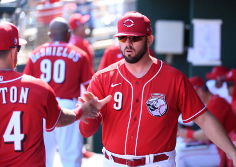 Mike Moustakas of the Cincinnati Reds (Photo by Norm Hall/Getty Images)