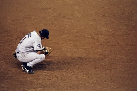 17 Oct 1998: Infielder Ken Caminiti #21 of the San Diego Padres looks on during the 1998 World Series Game 1 against the New York Yankees at the Yankee Stadium in the Bronx, New York. The Yankees defeated the Padres 9-6. Mandatory Credit: Doug Pensinger /Allsport