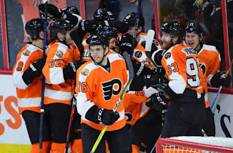 NHL Power Rankings: Philadelphia Flyers right wing Jakub Voracek (93) celebrates after scoring game winning goal during the overtime period against the Florida Panthers at Wells Fargo Center. The Flyers defeated the Panthers, 3-2 in overtime. Mandatory Credit: Eric Hartline-USA TODAY Sports