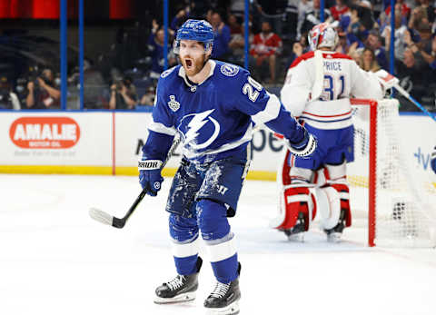 Tampa Bay Lightning, Blake Coleman (20). Mandatory Credit: Kim Klement-USA TODAY Sports