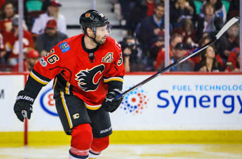 Jan 19, 2017; Calgary, Alberta, CAN; Calgary Flames right wing Troy Brouwer (36) skates against the Nashville Predators during the second period at Scotiabank Saddledome. Mandatory Credit: Sergei Belski-USA TODAY Sports