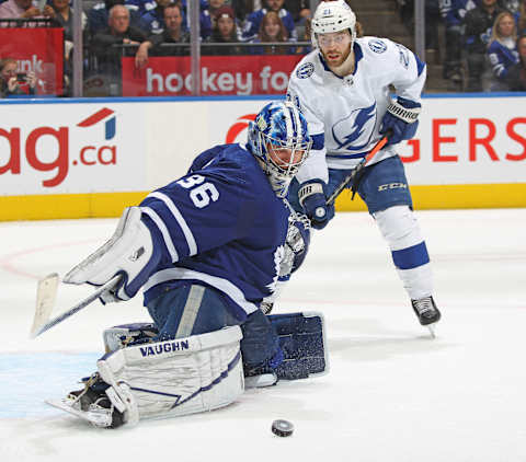 TORONTO, ON – MAY 10 : Jack Campbell #36 of the Toronto Maple Leafs   (Photo by Claus Andersen/Getty images)