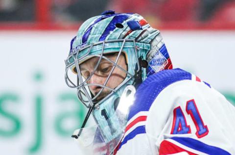 OTTAWA, CANADA – NOVEMBER 30: Jaroslav Halak #41 of the New York Rangers skates against the Ottawa Senators at Canadian Tire Centre on November 30, 2022, in Ottawa, Ontario, Canada. (Photo by Chris Tanouye/Freestyle Photo/Getty Images)