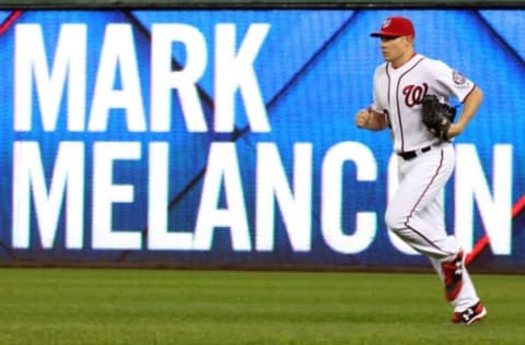 Oct 1, 2016; Washington, DC, USA; Washington Nationals relief pitcher Mark Melancon (43) jogs onto the field from the bullpen against the Miami Marlins in the eighth inning at Nationals Park. The Nationals won 2-1. Mandatory Credit: Geoff Burke-USA TODAY Sports