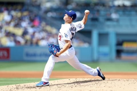 LOS ANGELES, CA – SEPTEMBER 2: Walker Buehler #21 of the Los Angeles Dodgers pitches during the game against the Arizona Diamondbacks at Dodger Stadium on Sunday, September 2, 2018 in Los Angeles, California. (Photo by Rob Leiter/MLB Photos via Getty Images)