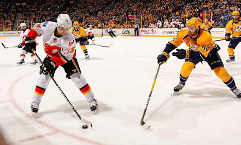 NASHVILLE, TN – FEBRUARY 21:  Johnny Gaudreau #13 of the Calgary Flames. (Photo by Frederick Breedon/Getty Images)