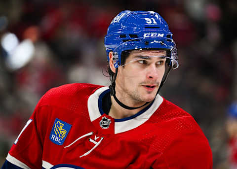 Oct 21, 2023; Montreal, Quebec, CAN; Montreal Canadiens center Sean Monahan. Mandatory Credit: David Kirouac-USA TODAY Sports