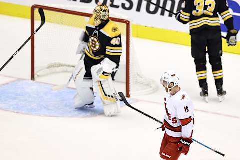 Dougie Hamilton #19 of the Carolina Hurricanes. (Photo by Elsa/Getty Images)