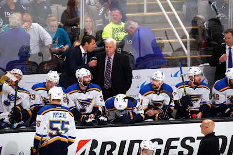 SAN JOSE, CA – MAY 25: Head coach Ken Hitchcock of the St. Louis Blues speaks with media during the game against the San Jose Sharks in Game Six of the Western Conference Finals during the 2016 NHL Stanley Cup Playoffs at SAP Center on May 25, 2016 in San Jose, California. (Photo by Rocky W. Widner/NHL/Getty Images)