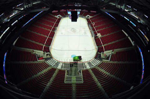 RALEIGH, NC – DECEMBER 23: A general view as a zamboni cleans the ice prior to a game between the Columbus Blue Jackets and the Carolina Hurricanes at PNC Arena on December 23, 2013 in Raleigh, North Carolina. (Photo by Lance King/Getty Images)