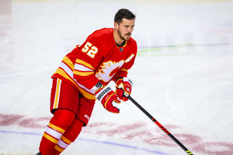 Sep 25, 2023; Calgary, Alberta, CAN; Calgary Flames defenseman MacKenzie Weegar (52 Credit: Sergei Belski-USA TODAY Sports