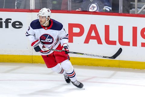 WINNIPEG, MB – FEBRUARY 26: Ben Chiarot #7 of the Winnipeg Jets keeps an eye on the play during second period action against the Minnesota Wild at the Bell MTS Place on February 26, 2019 in Winnipeg, Manitoba, Canada. (Photo by Jonathan Kozub/NHLI via Getty Images)