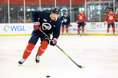 ARLINGTON, VA – MARCH 02: Christian Djoos #29 of the Washington Capitals skates during the Washington Capitals practice session at Kettler Capitals Iceplex on March 2, 2018 in Arlington, Virginia. (Photo by Brian Babineau/NHLI via Getty Images)