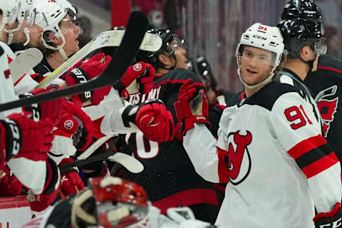 New Jersey Devils center Dawson Mercer (91): James Guillory-USA TODAY Sports