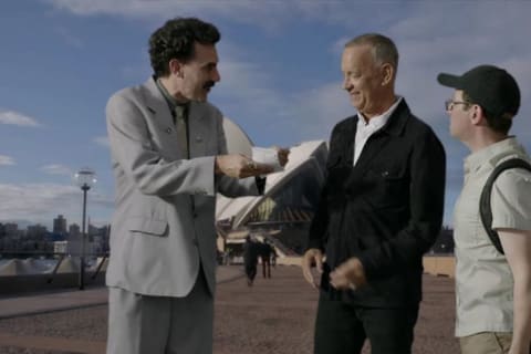 Sacha Baron Cohen with Tom Hanks in Borat Subsequent Moviefilm (2020).