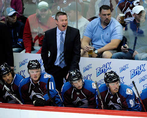 DENVER, CO. – OCTOBER 02: Colorado head coach Patrick Roy encouraged his players in the first period. The Colorado Avalanche hosted the Anaheim Ducks at the Pepsi Center Wednesday night, October 2, 2013. Photo By Karl Gehring/The Denver Post via Getty Images