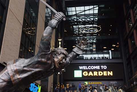 The Bobby Orr statue. (Photo by Bruce Bennett/Getty Images)