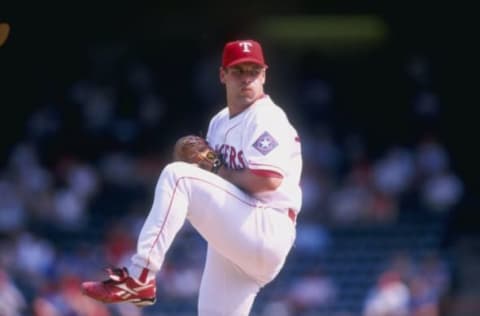 18 Jun 1998: John Wetteland #35 of the Texas Rangers in action during a game against the Oakland Athletics at The Ballpark in Arlington, Texas. The Rangers defeated the Athletics 3-2. Mandatory Credit: Stephen Dunn /Allsport