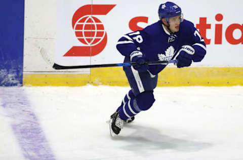 TORONTO, ON- SEPTEMBER 10 – Timothy Liljegren skates as the the Toronto Maple Leafs Rookie team plays the Ottawa Senators Rookies in the 2017 Rookie Tournament at Ricoh Coliseum in Toronto. September 10, 2017. (Steve Russell/Toronto Star via Getty Images)