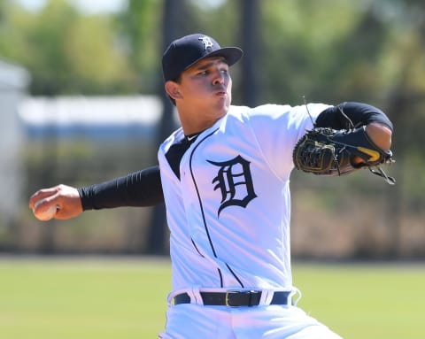 LAKELAND, FL – MARCH 06: Detroit Tigers prospect Franklin Perez #24 pitches during a minor league game at the TigerTown Facility on March 6, 2018 in Lakeland, Florida. (Photo by Mark Cunningham/MLB Photos via Getty Images)