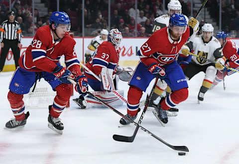 MONTREAL, QC – NOVEMBER 10: Montreal Canadiens Karl Alzner David Schlemko Jordie Benn (Photo by Francois Lacasse/NHLI via Getty Images)