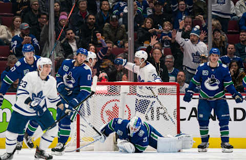 VANCOUVER, BC – DECEMBER 10: Auston Matthews #34 of the Toronto Maple Leafs   (Photo by Rich Lam/Getty Images)