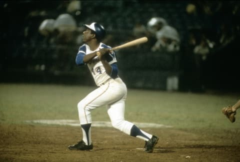 Hank Aaron, Braves (Photo by Focus on Sport/Getty Images)