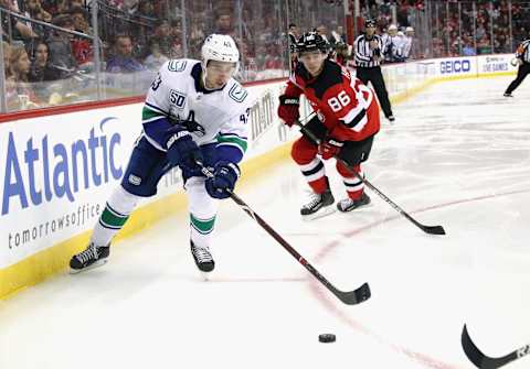 Quinn Hughes #43 of the Vancouver Canucks (Photo by Bruce Bennett/Getty Images)