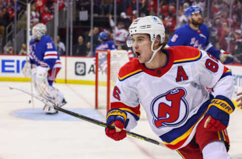 Jack Hughes #86, New Jersey Devils, New York Rangers Mandatory Credit: Ed Mulholland-USA TODAY Sports