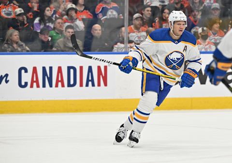 Mar 17, 2022; Edmonton, Alberta, CAN; Buffalo Sabres right winger Kyle Okposo (21) at Rogers Place. Mandatory Credit: Walter Tychnowicz-USA TODAY Sports