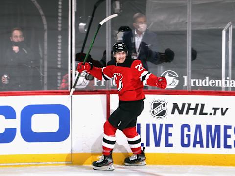 Michael McLeod #20 of the New Jersey Devils (Photo by Bruce Bennett/Getty Images)