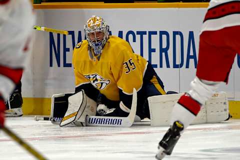 Pekka Rinne #35 of the Nashville Predators. (Photo by Frederick Breedon/Getty Images)