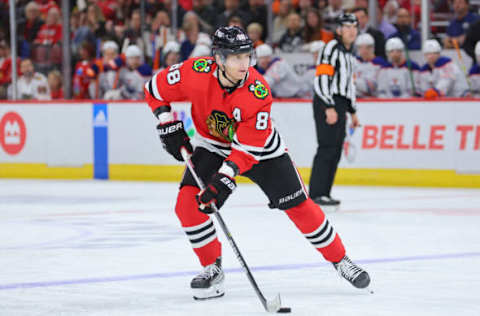 CHICAGO, ILLINOIS – Patrick Kane #88, Chicago Blackhawks (Photo by Michael Reaves/Getty Images)