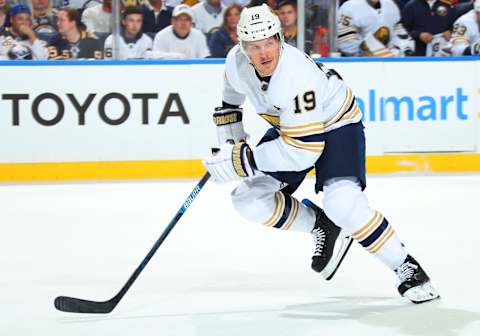 BUFFALO, NY – OCTOBER 05: Jake McCabe #19 of the Buffalo Sabres skates during an NHL game against the New Jersey Devils on October 5, 2019 at KeyBank Center in Buffalo, New York. Buffalo won, 7-2. (Photo by Sara Schmidle/NHLI via Getty Images)