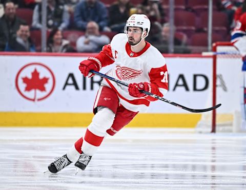 MONTREAL, CANADA – APRIL 04: Dylan Larkin #71 of the Detroit Red Wings skates during the second period against the Montreal Canadiens at Centre Bell on April 4, 2023 in Montreal, Quebec, Canada. The Detroit Red Wings defeated the Montreal Canadiens 5-0. (Photo by Minas Panagiotakis/Getty Images)