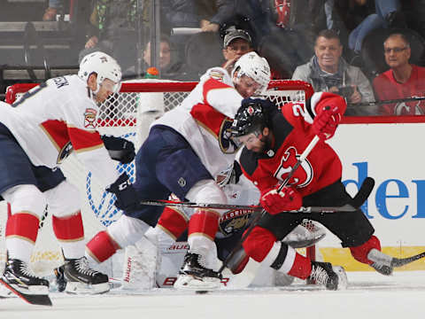 Kyle Palmieri #21 of the New Jersey Devils. (Photo by Bruce Bennett/Getty Images)